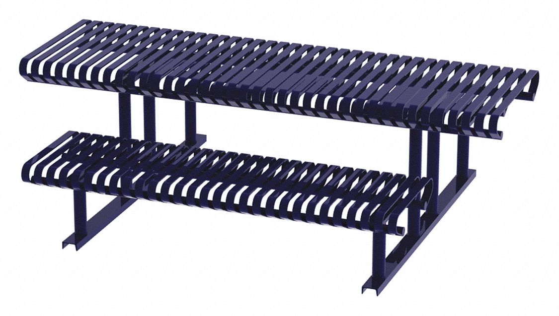 Picnic Table: Steel, Powder Coated, Blue, 30 in Overall Ht, 77 1/2 in Overall Lg