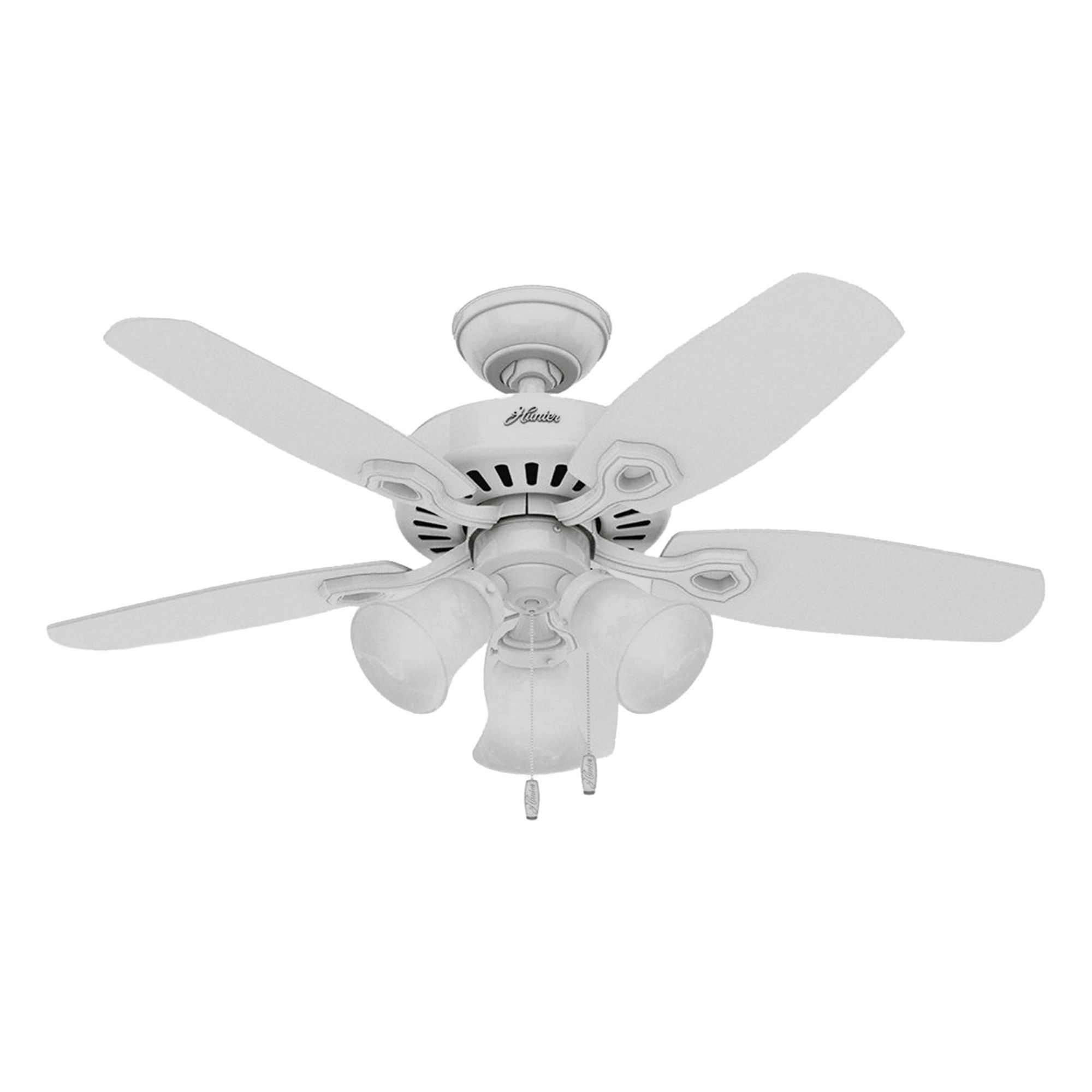 Ceiling Fan: 42 in Blade Dia, Snow White, 3 Speeds, Light Kit, Builder