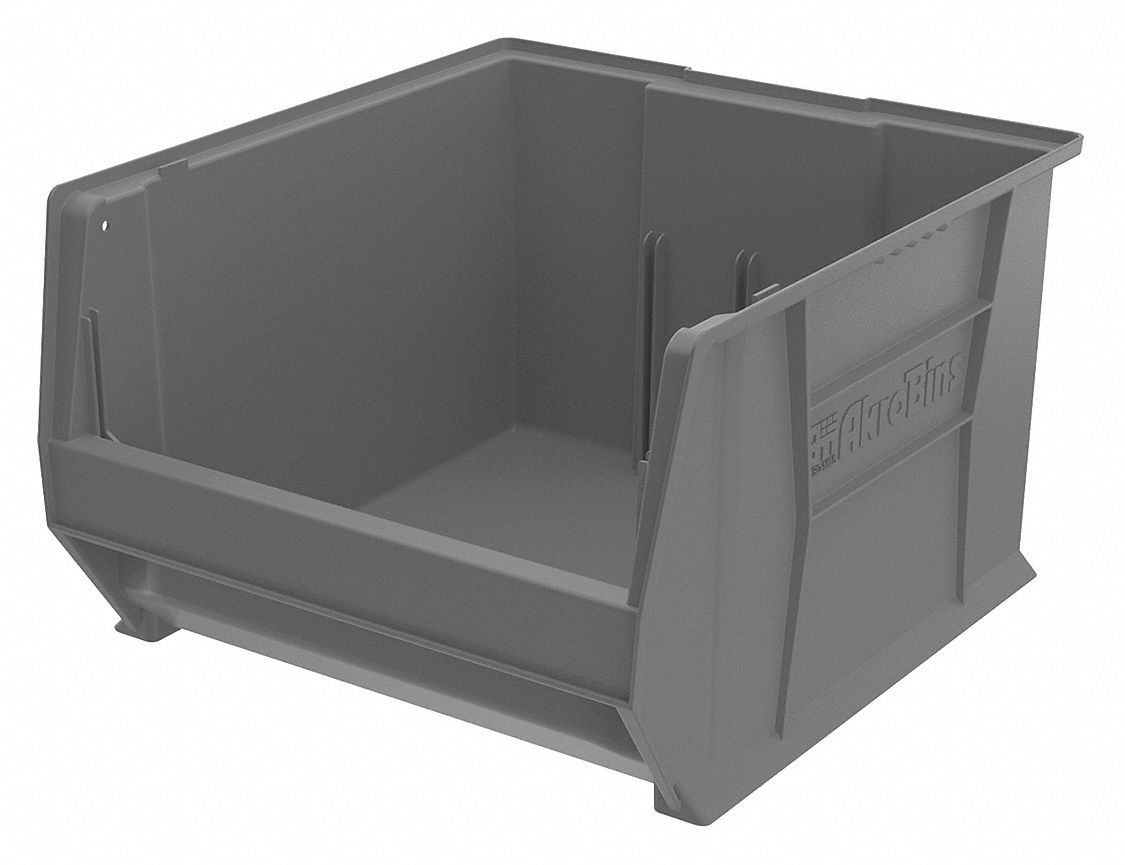 AKROMILS Super Size Bin 20 in Overall Lg, 18 3/8 in x 12 in, Gray
