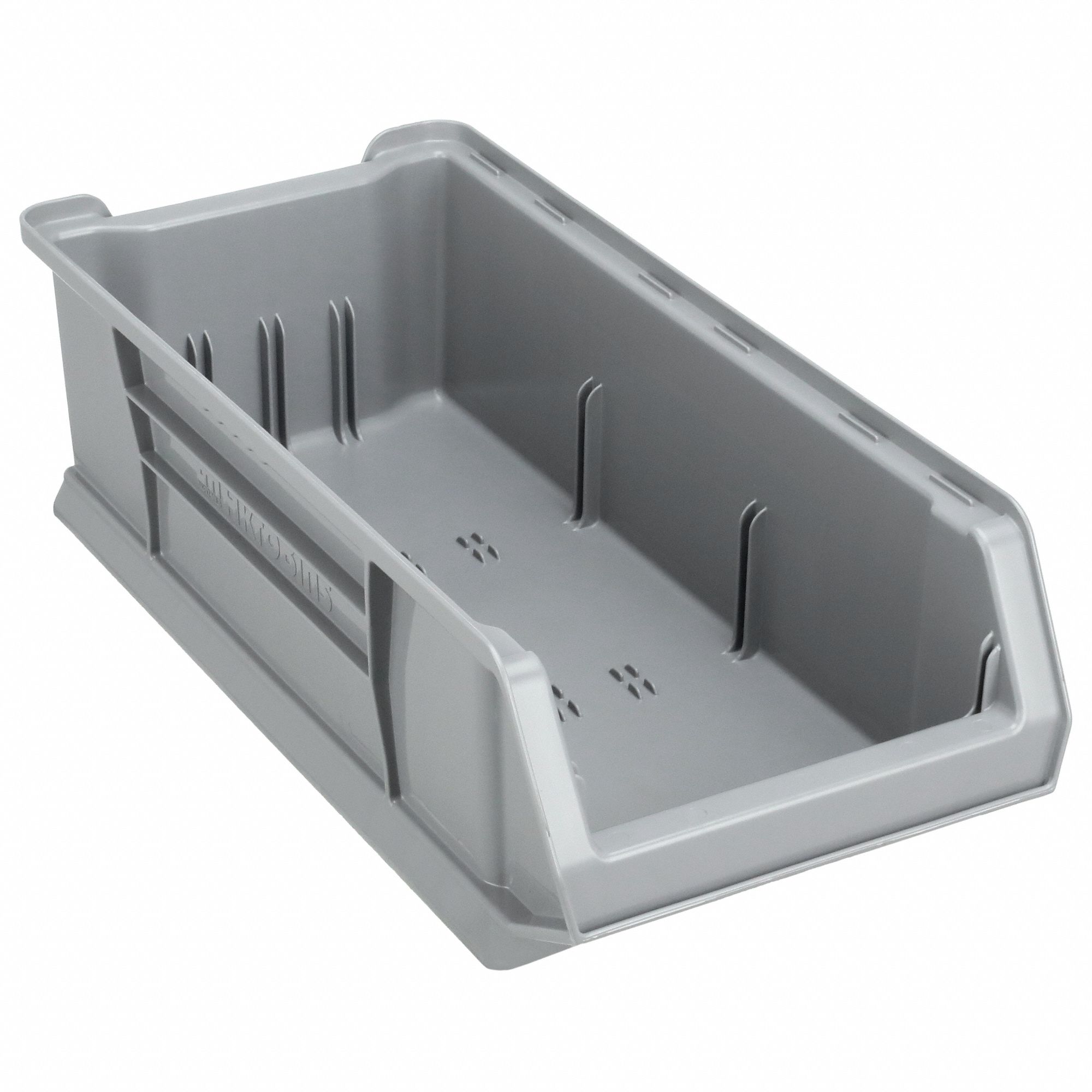SUPER SIZE BIN, 23⅞ IN OVERALL L, 11 IN X 7 IN, GREY, STACKABLE, 200 LB LOAD CAPACITY