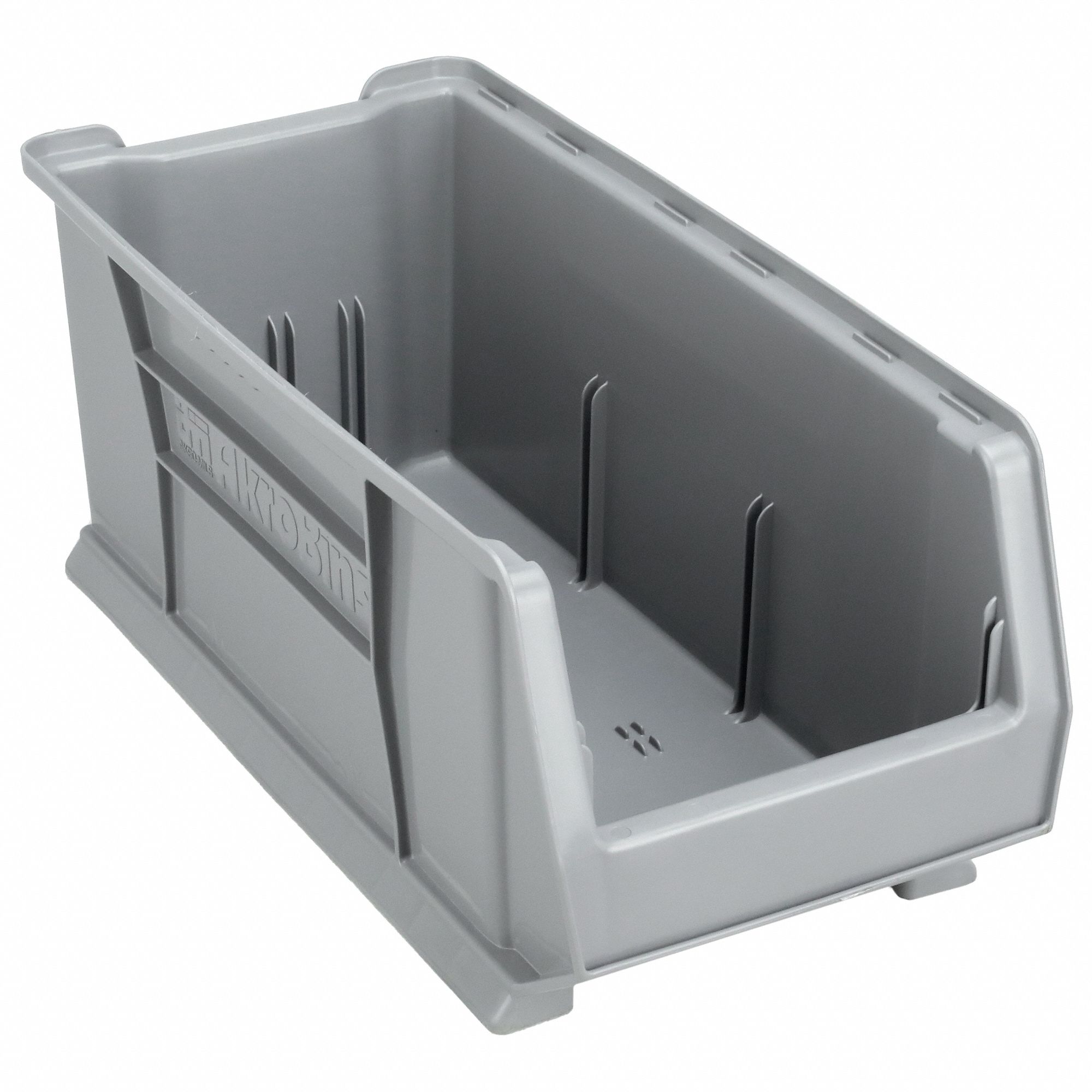 SUPER SIZE BIN, 23⅞ IN OVERALL L, 11 IN X 10 IN, GREY, STACKABLE, 300 LB LOAD CAPACITY