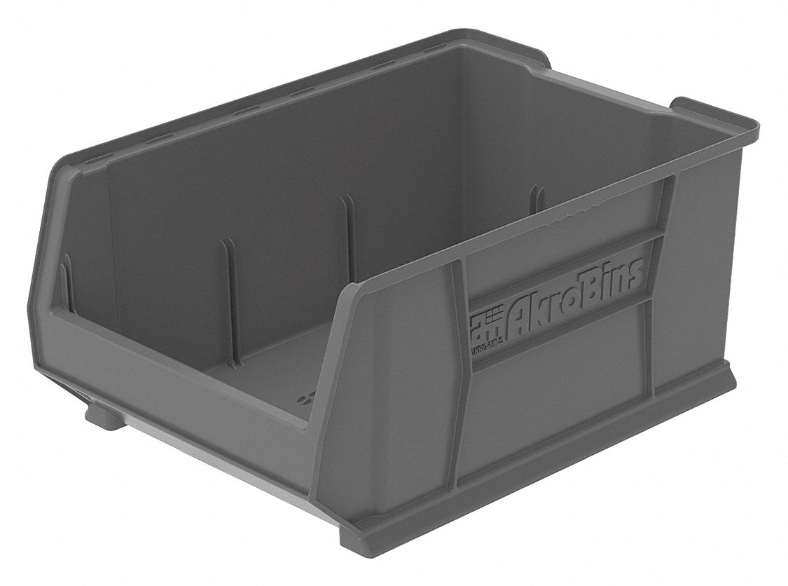 AKROMILS Super Size Bin 23 7/8 in Overall Lg, 16 1/2 in x 11 in, Gray, Stackable 45MV76