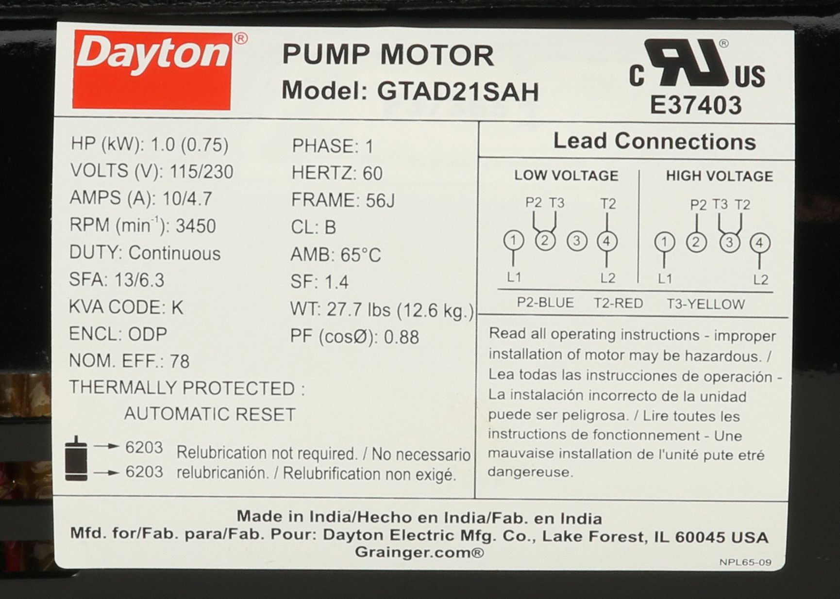 Booster Pump: 1 hp, Single Phase, 115/230V AC, 10 gpm Best Efficiency Flow, 171 psi Shut Off