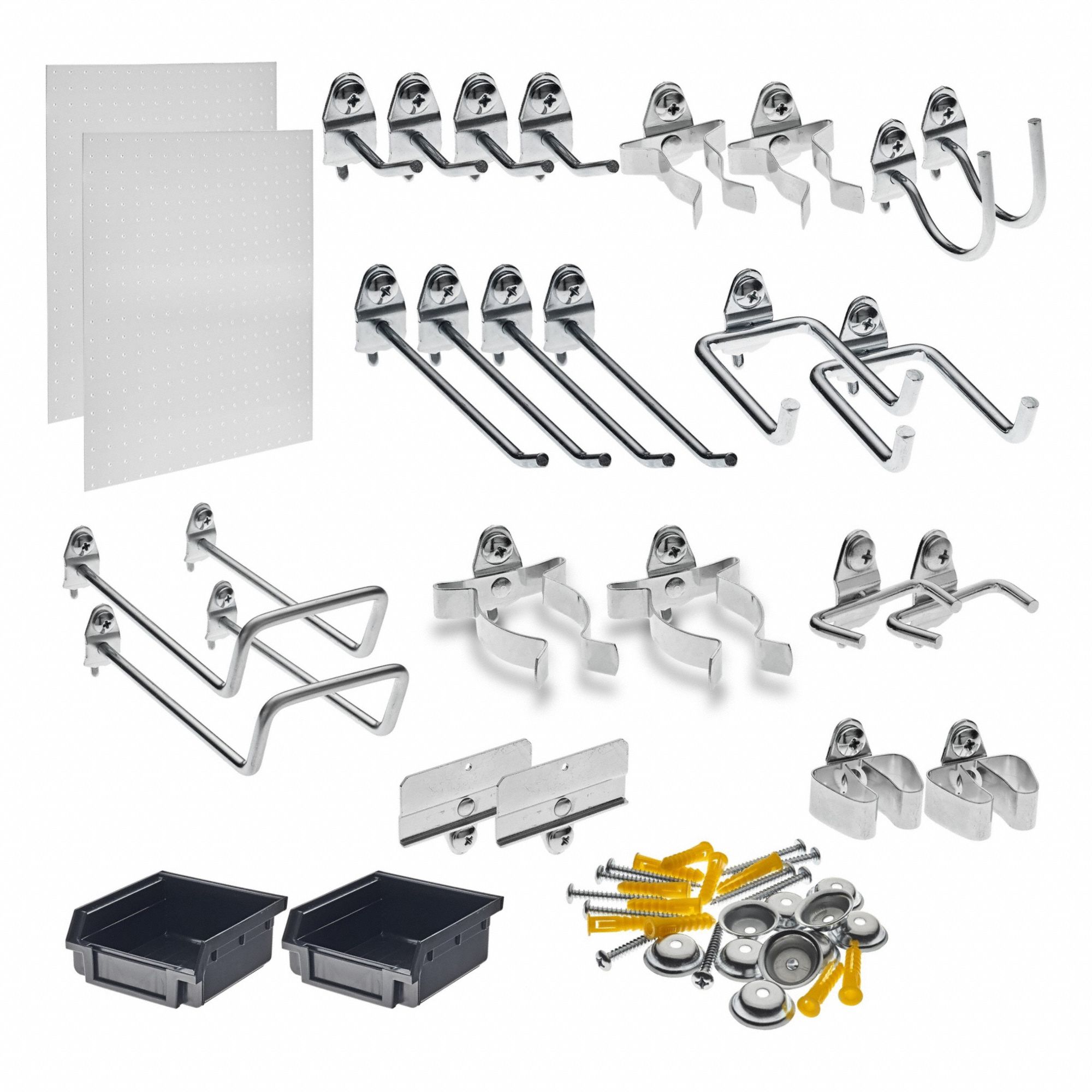 Pegboard Panel Kit: Round, 1/8 in Peg Hole Size, 22 in x 18 in x 1/8 in, White