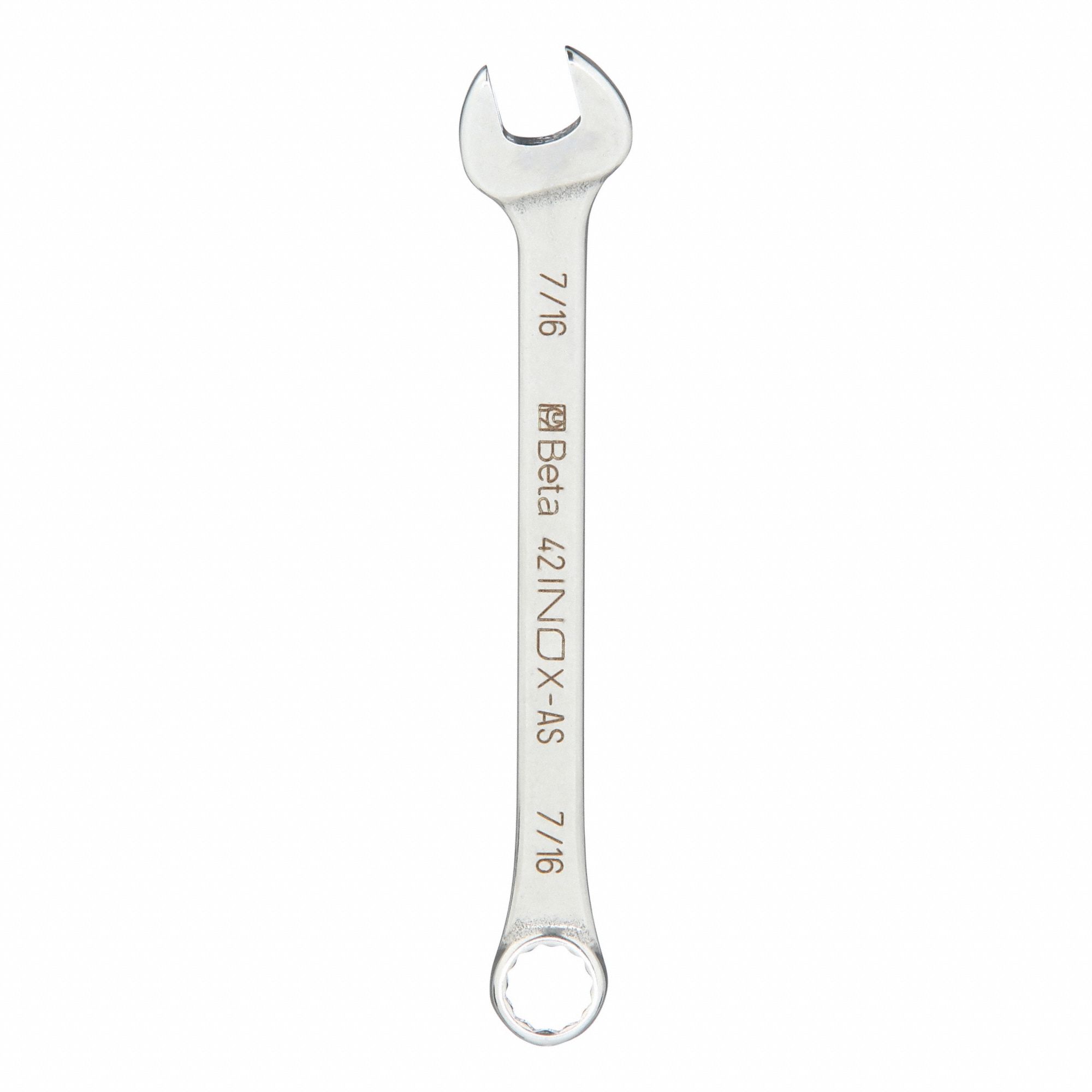 Combination Wrench: Stainless Steel, Natural, 7/16 in Head Size, 5 3/4 in Overall Lg