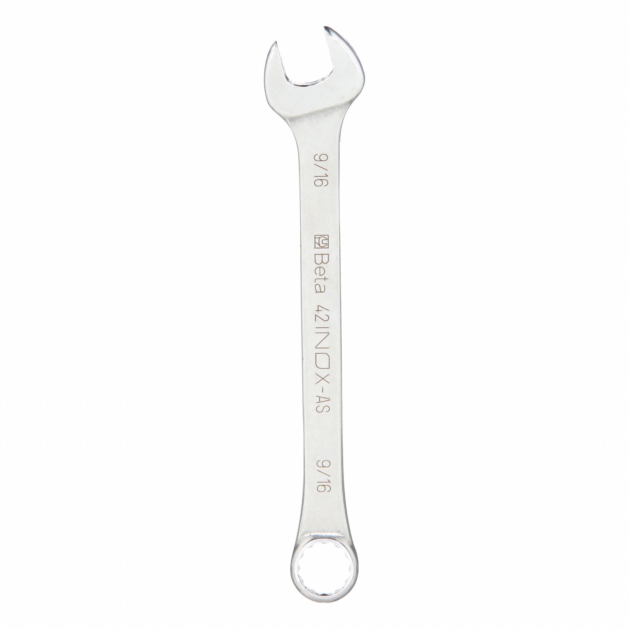 Combination Wrench: Stainless Steel, Natural, 9/16 in Head Size, 7 in Overall Lg