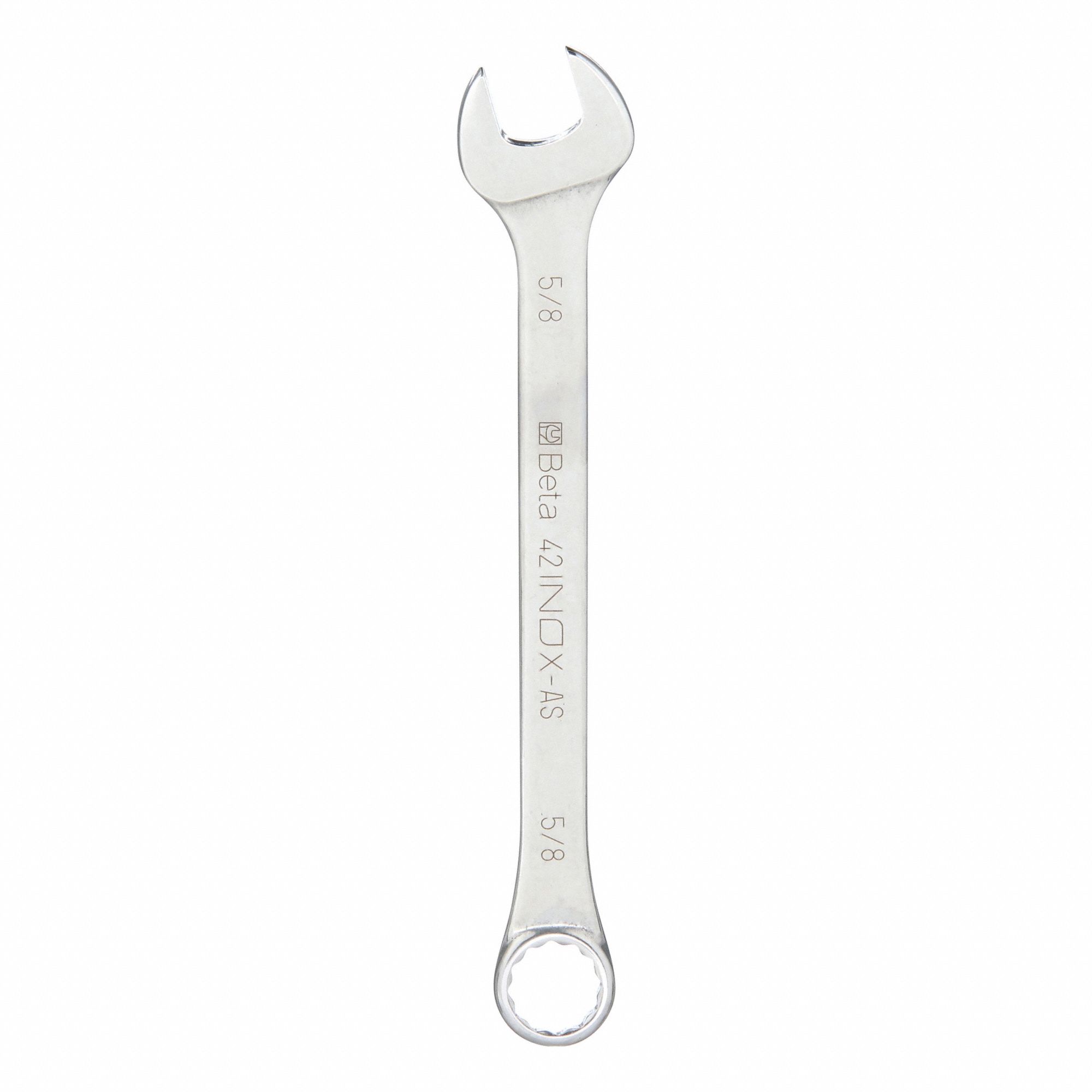 Combination Wrench: Stainless Steel, Natural, 5/8 in Head Size, 7 7/8 in Overall Lg