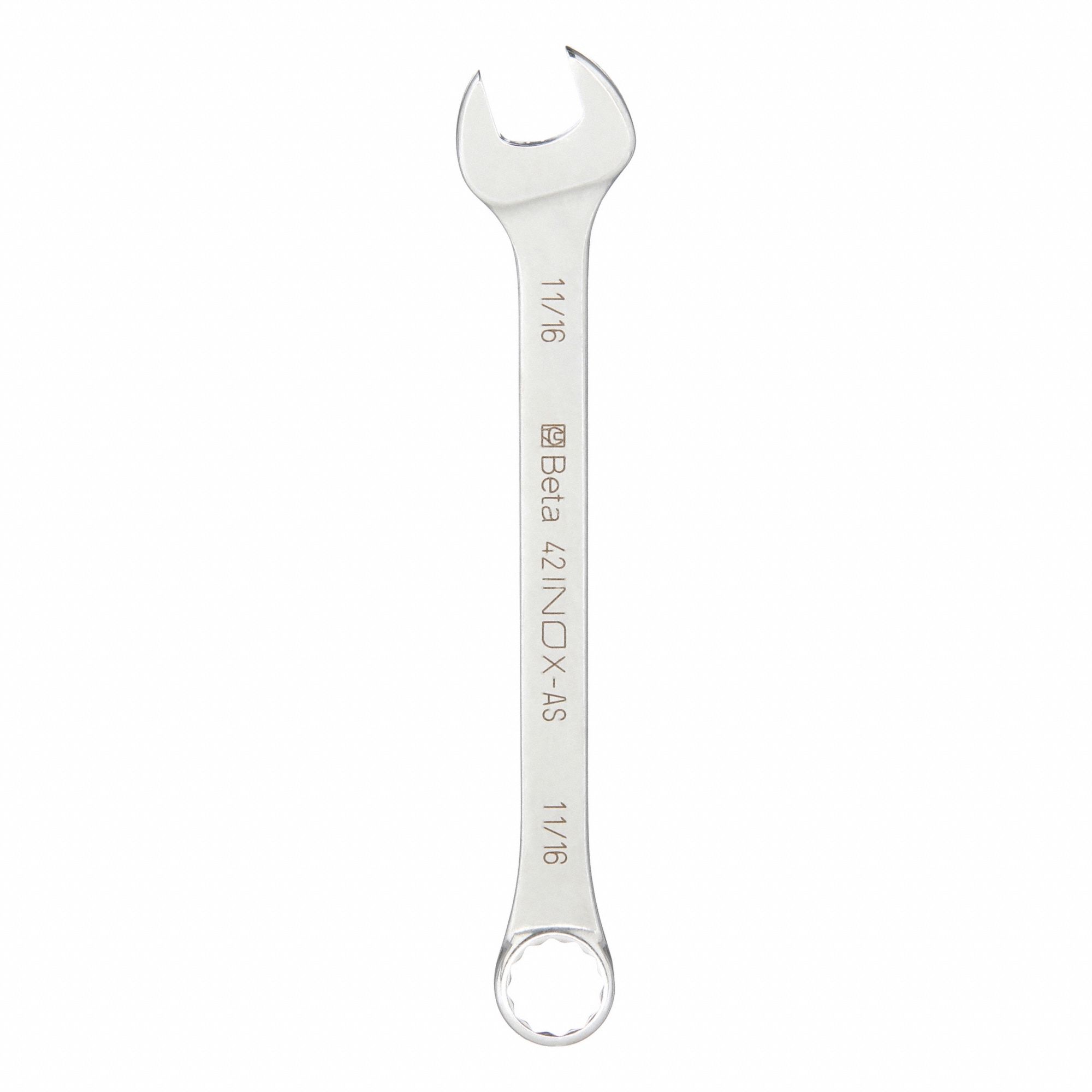 Combination Wrench: Stainless Steel, Natural, 11/16 in Head Size, 8 1/4 in Overall Lg