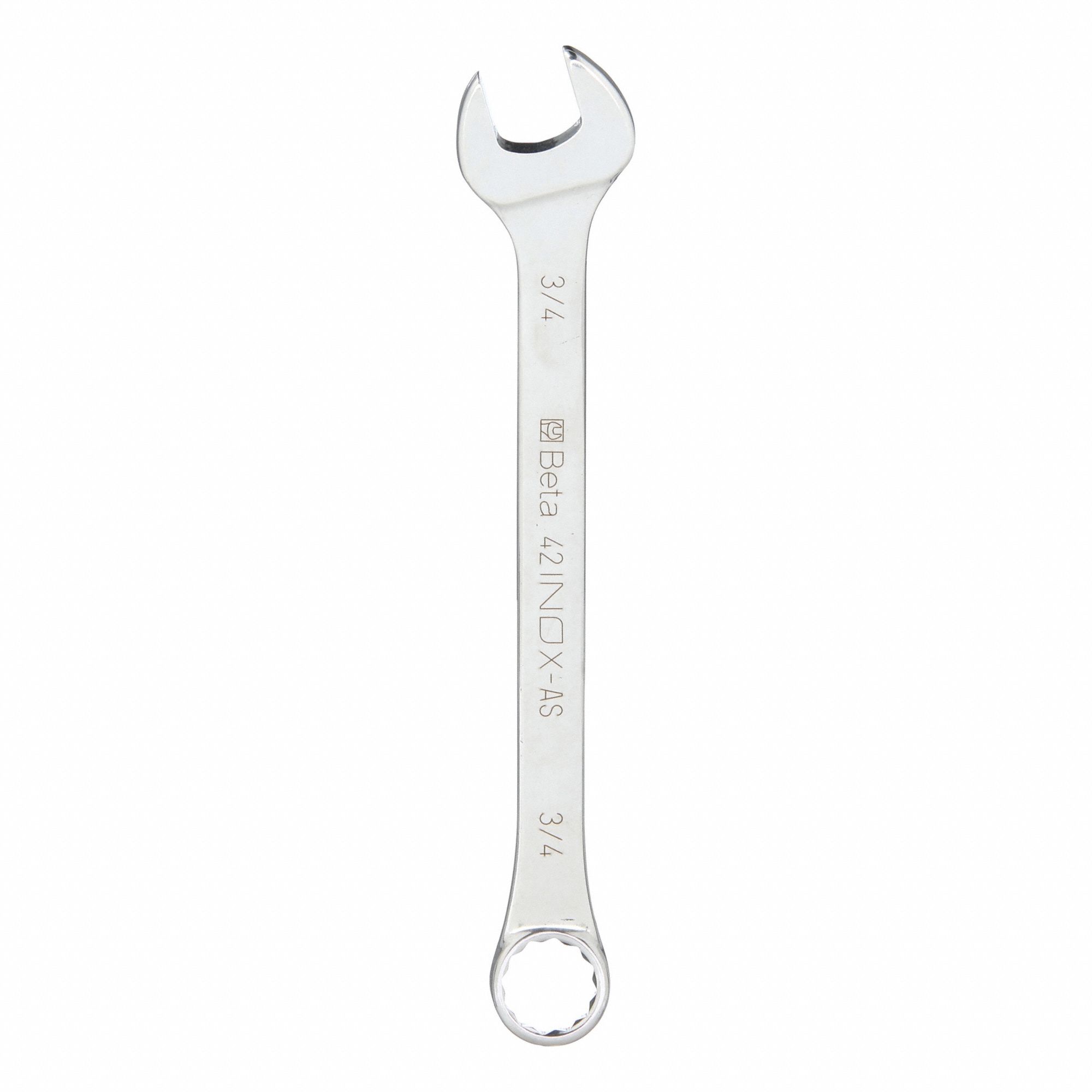 Combination Wrench: Stainless Steel, Natural, 3/4 in Head Size, 9 1/8 in Overall Lg