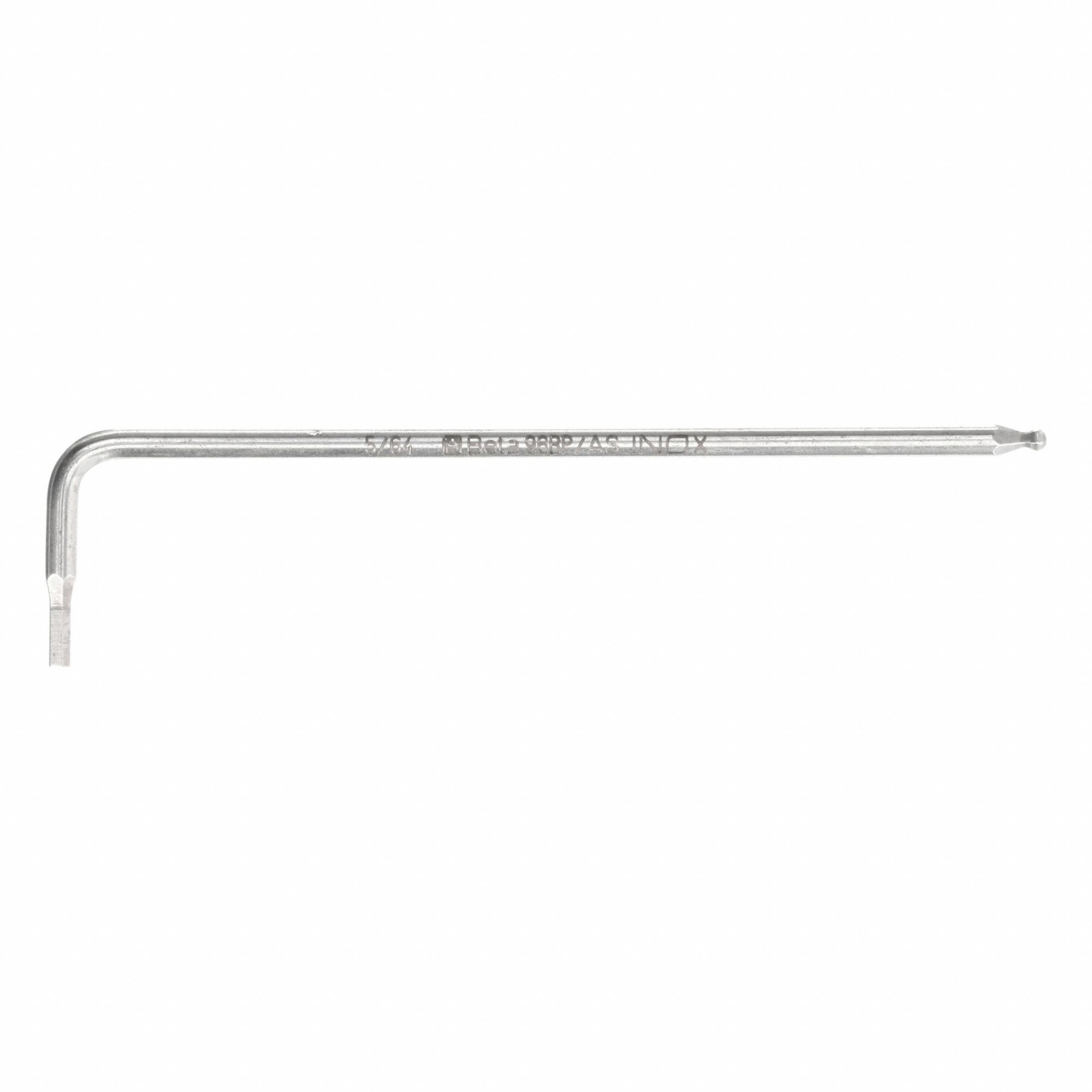 Hex Key: 1 Ball Ends, 5/64 in Tip Size, SAE, Short, Stainless Steel, Satin, 3/4 in Handle Lg, L