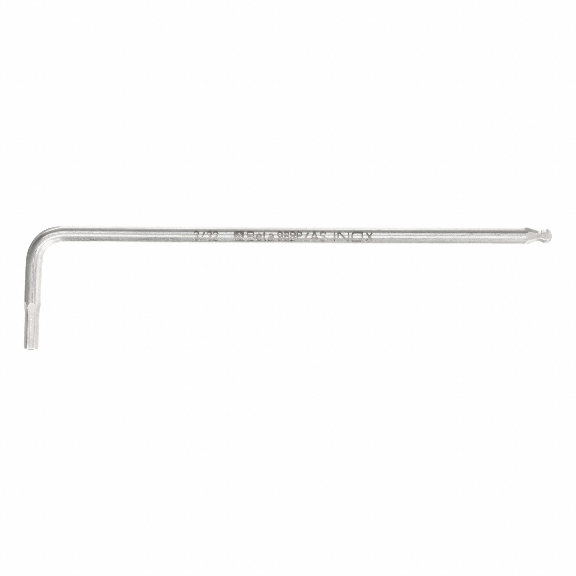 Hex Key: 1 Ball Ends, 3/32 in Tip Size, SAE, Short, Stainless Steel, Satin, 3/4 in Handle Lg, L