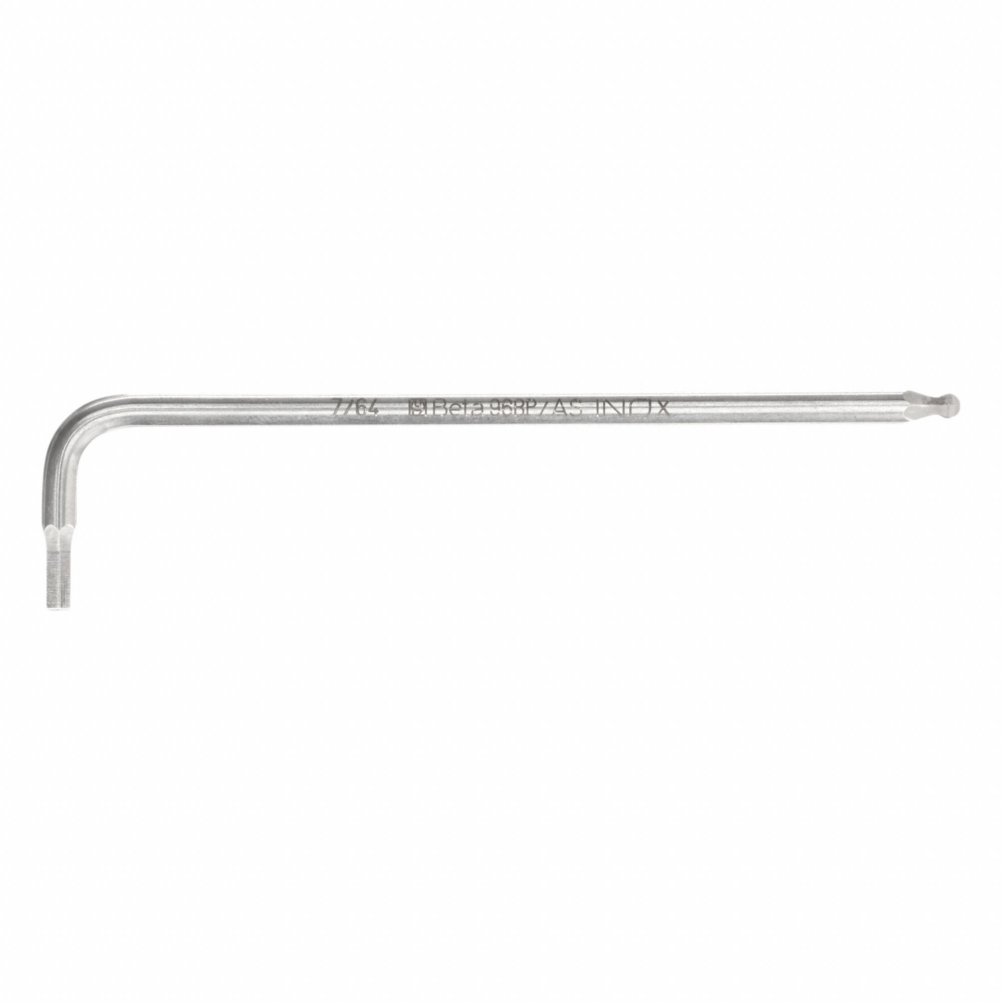 Hex Key: 1 Ball Ends, 7/64 in Tip Size, SAE, Long, Stainless Steel, Satin, 4 in Long Arm Lg, L