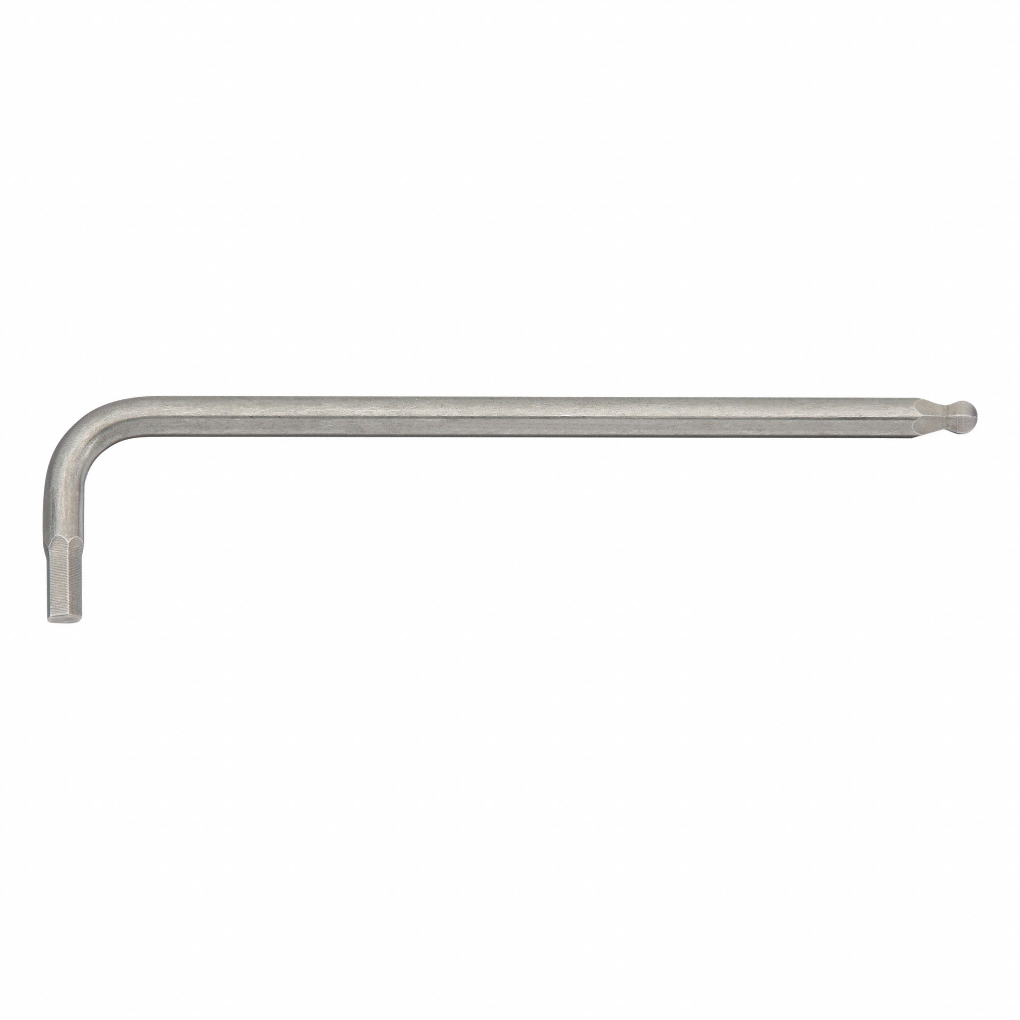 Hex Key: 1 Ball Ends, 3/16 in Tip Size, SAE, Long, Stainless Steel, Satin, 5 in Long Arm Lg, L