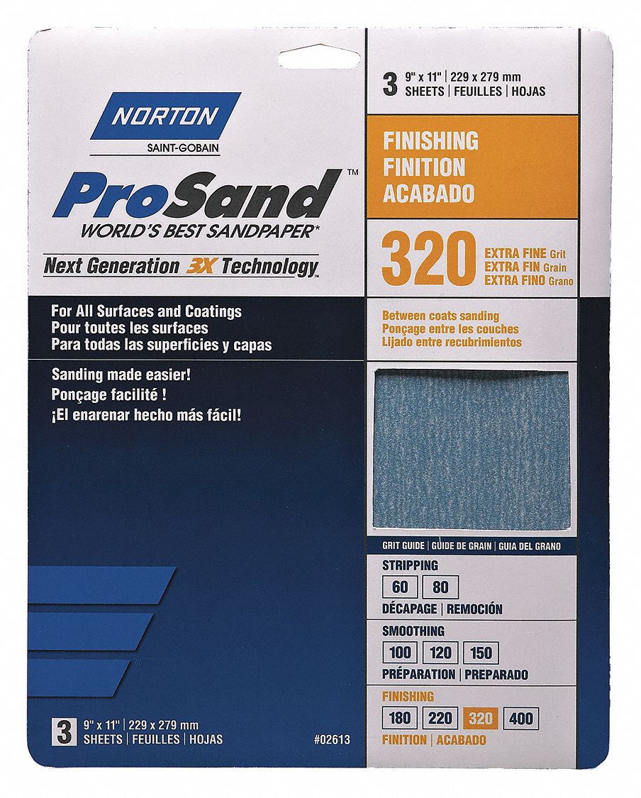 SANDPAPER SHEET,11 IN L,9 IN W,PK3