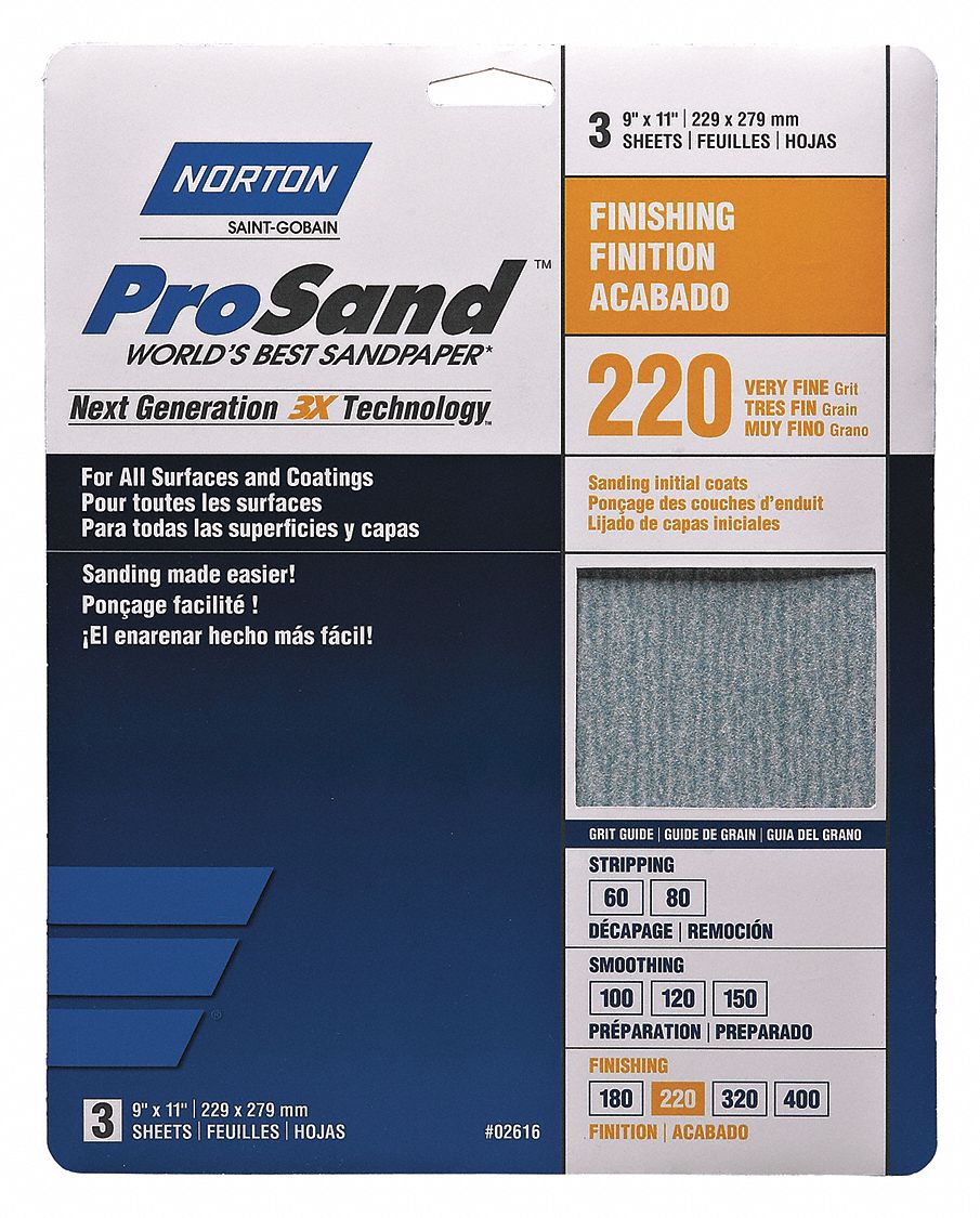 SANDPAPER SHEET,11 IN L,9 IN W,PK3