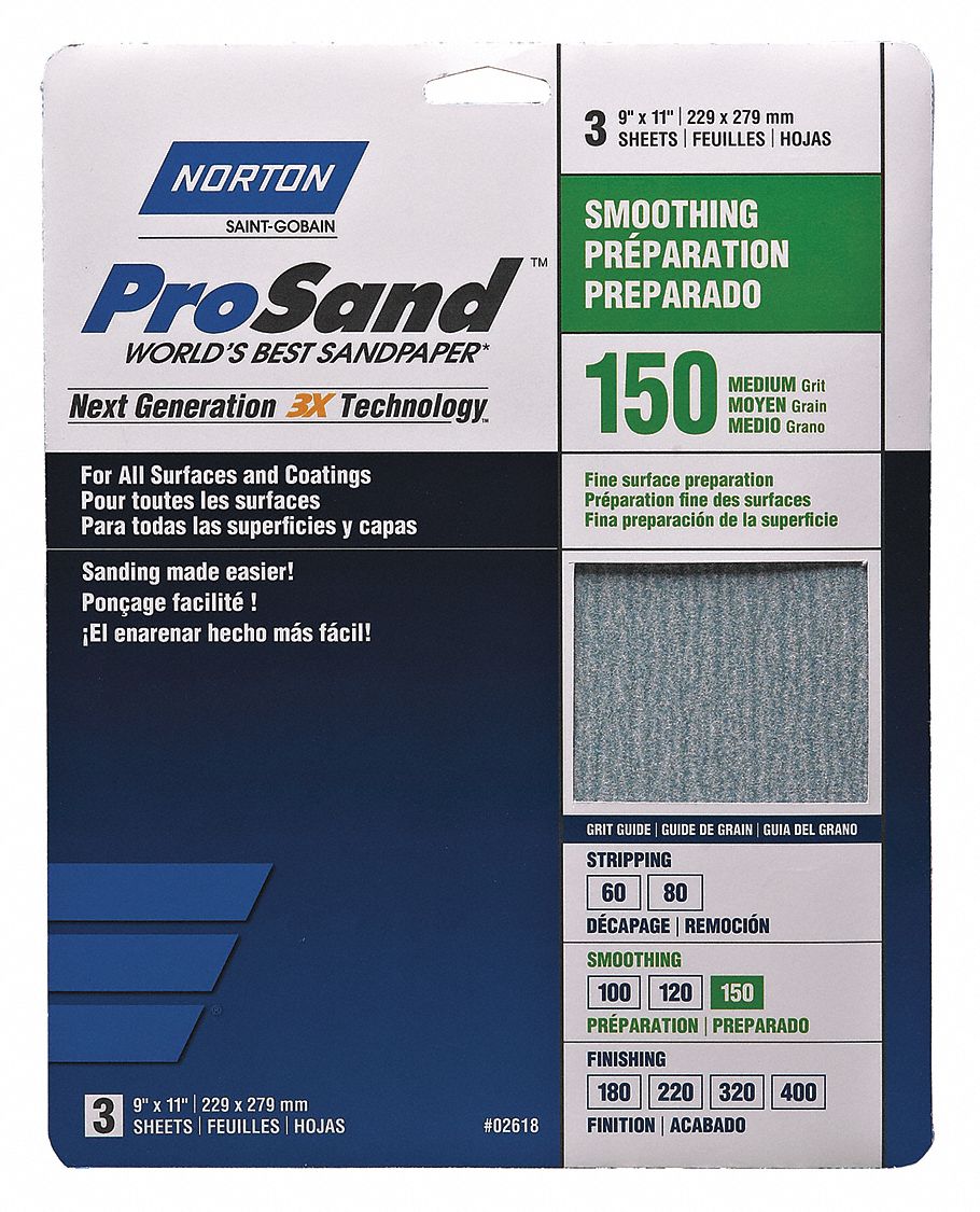 SANDPAPER SHEET,11 IN L,9 IN W,PK3