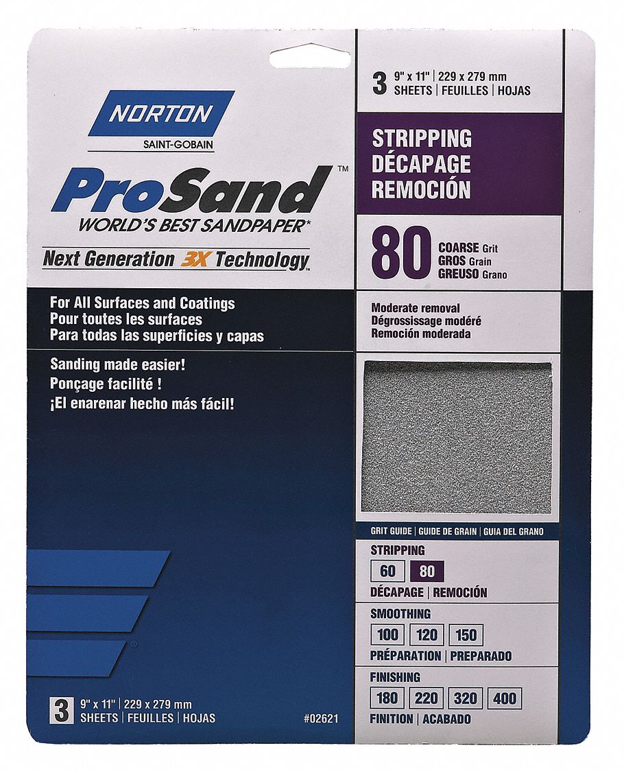 SANDPAPER SHEET,11 IN L,9 IN W,PK3