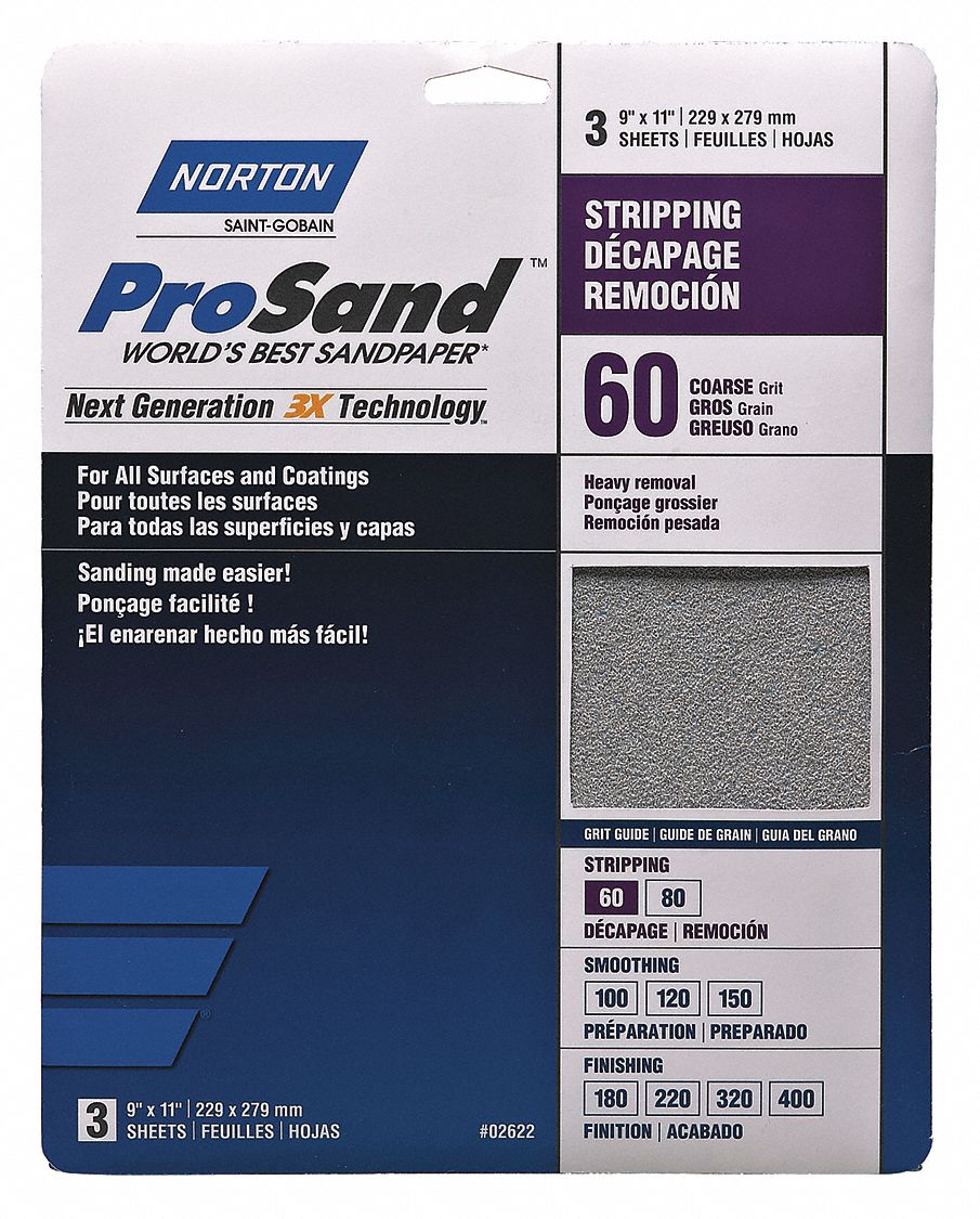 SANDPAPER SHEET,11 IN L,9 IN W,PK3