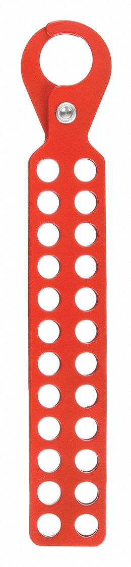 LOCKOUT HASP, STANDARD HASP, 1 IN OPENING, RED, 24 PADLOCKS, 10¼ IN L, STEEL