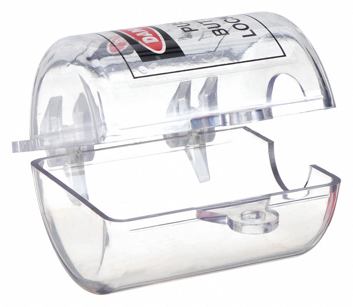 OVERSIZED PUSH BUTTON LOCKOUT, 1 PADLOCK, HINGED, CLEAR, 4 X 3 3/16 X 5 IN, PLASTIC