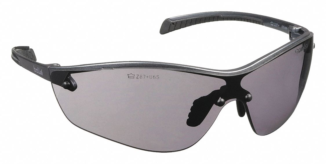 Safety Glasses: Gray Lens, Half-Frame, Platinum, Black/Gray Frame, Silium+ Series