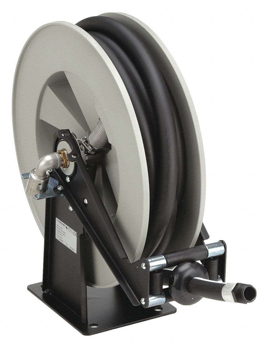 Spring Return Hose Reel: 25 ft (3/4 in I.D.), 3/4 in MNPT, 210 psi Max Op Pressure, Includes Hose