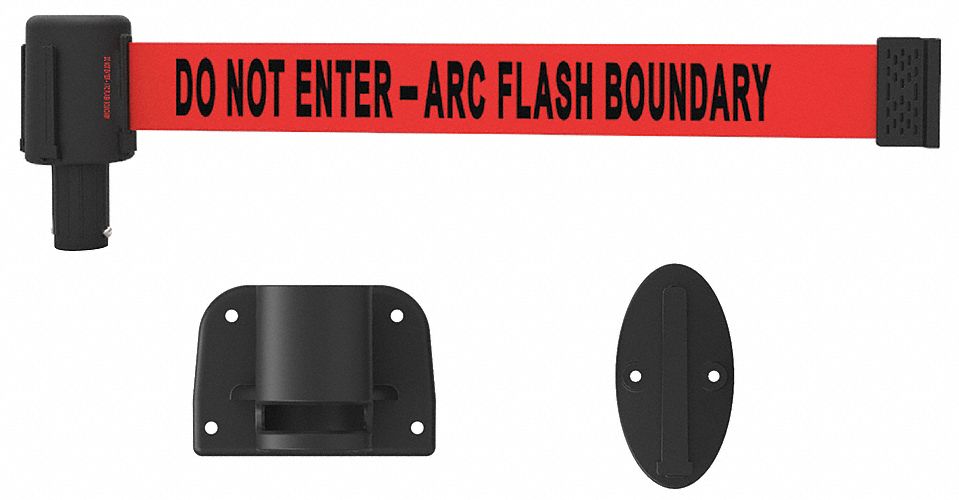 BANNER STAKES Retractable Belt Barrier, Red, Do Not Enter Arc Flash
