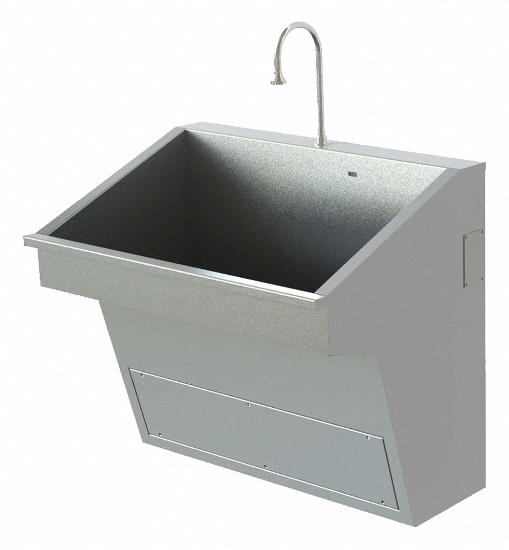 Scrub Sink: Scrub-Ware, 1.2 gpm Flow Rate, Wall, 15 1/4 in x 33 in Bowl Size, 14 3/8 in Bowl Dp