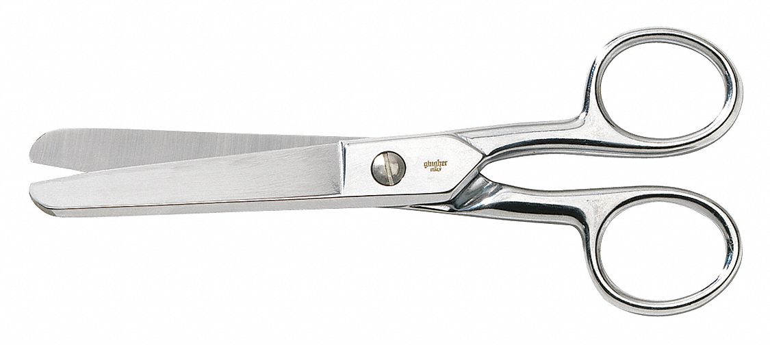 Scissors: Ambidextrous, 6 in Overall Lg, Straight, Stainless Steel, Pointed, Silver