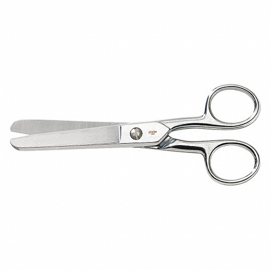 Scissors: Ambidextrous, 6 in Overall Lg, Straight, Stainless Steel, Pointed, Silver