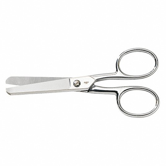 Scissors: Ambidextrous, 6 in Overall Lg, Straight, Stainless Steel, Pointed, Silver, Metal