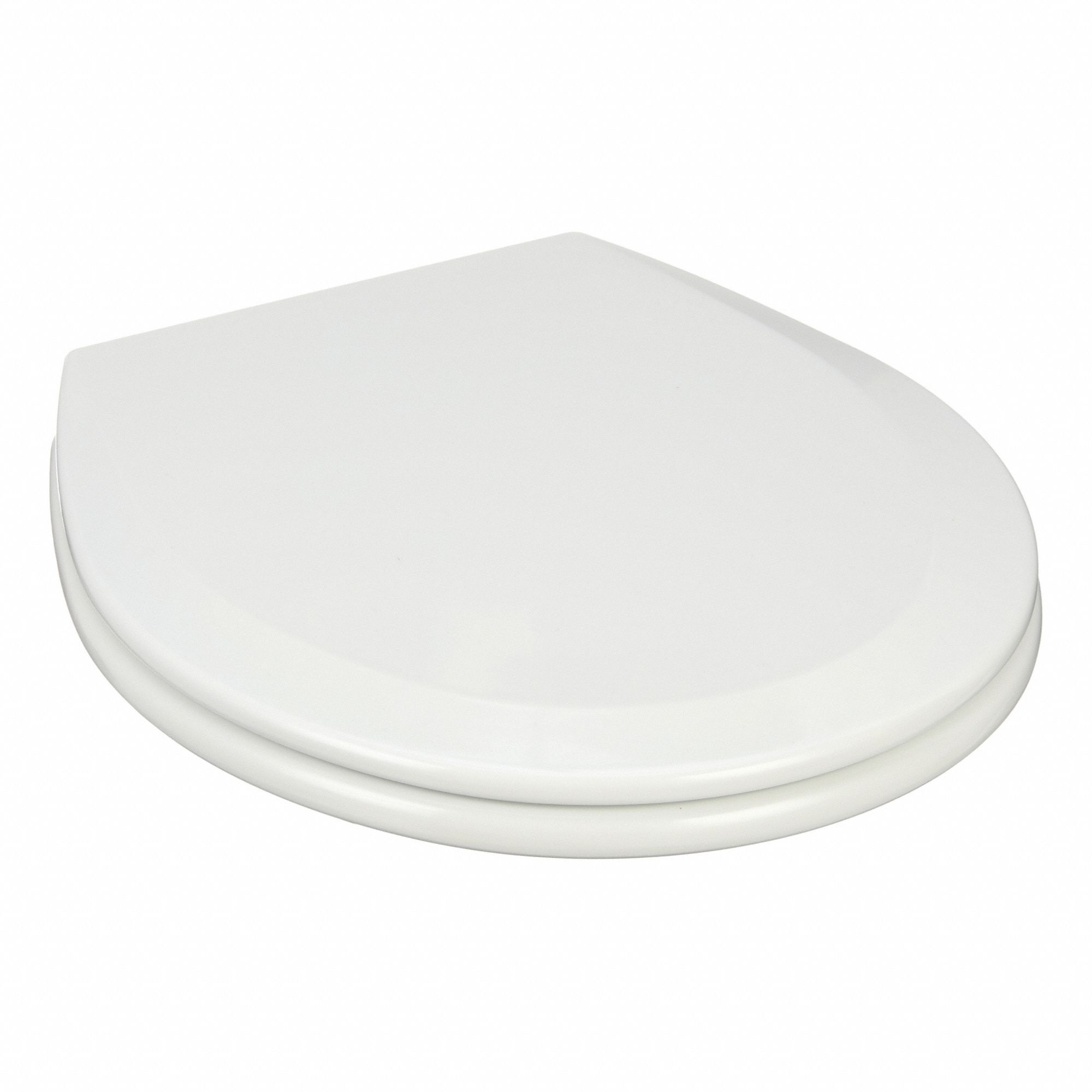 Toilet Seat: Closed, Cover Included, Plastic, External Check, 2 in Seat Ht, White, For Round Bowl