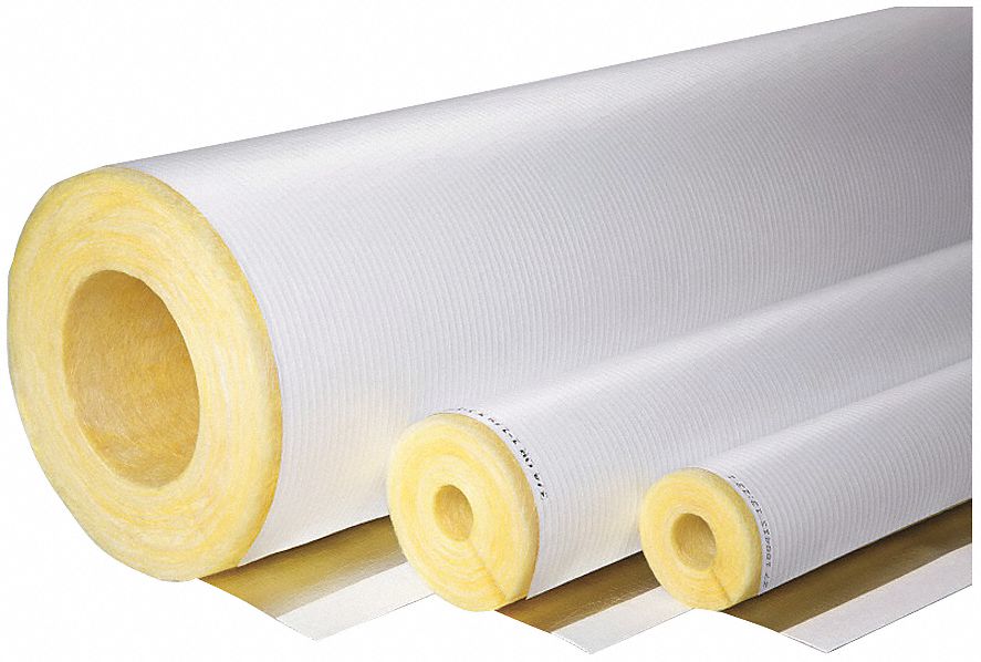 PIPE INSULATION: TUBE, FIBERGLASS, SLIT WITH ADHESIVE AND FLAP, ½ IN THICK, 3 FT LG