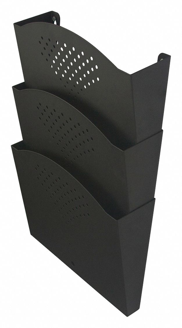 WALL FILE, 3 COMPARTMENTS, STEEL, BLACK, SCREW IN, MOUNTING HARDWARE INCLUDED