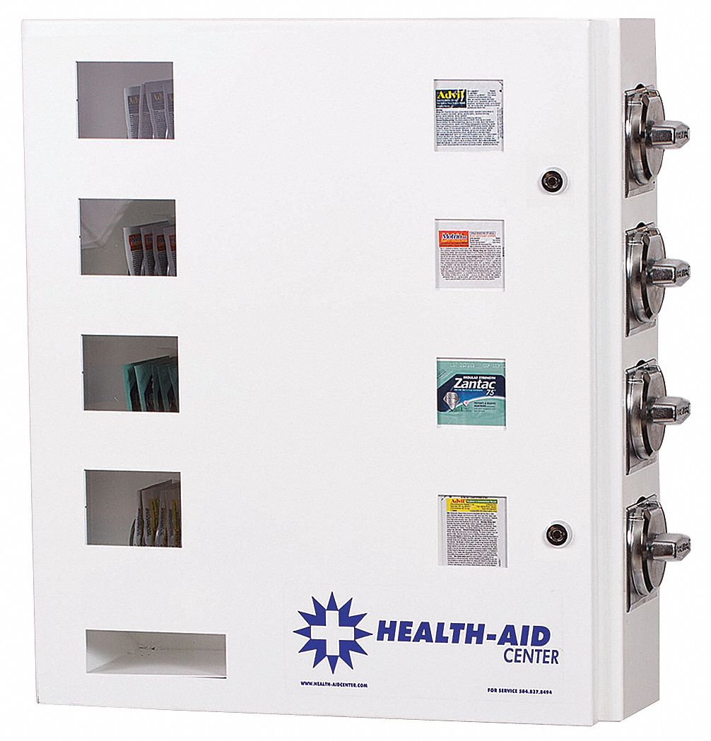 Medicine Vending Machine: 4 Product Selections, 0.25, 4 Coin Mechanisms, White, 21 in Ht