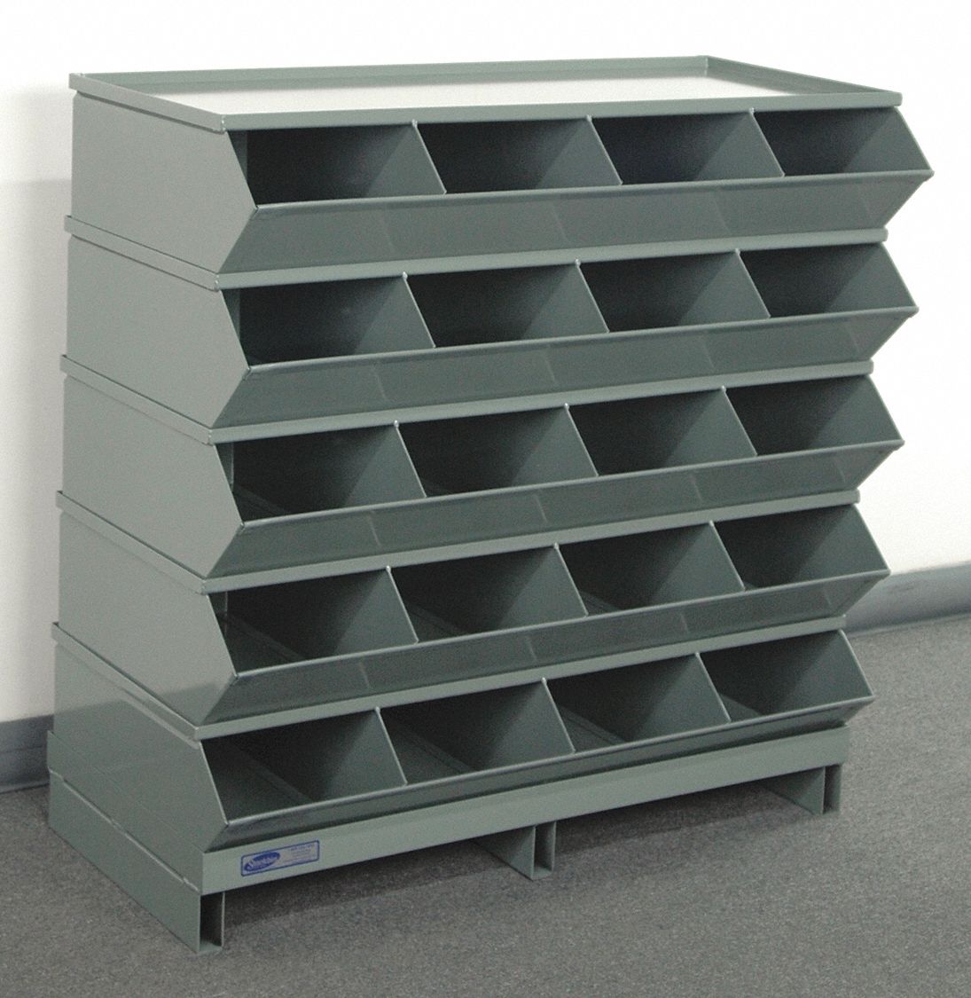 Sectional Stacking Bin Unit: 37 in x 3 1/8 in x 37 1/8 in, Pallet, 20 Compartments, Gray