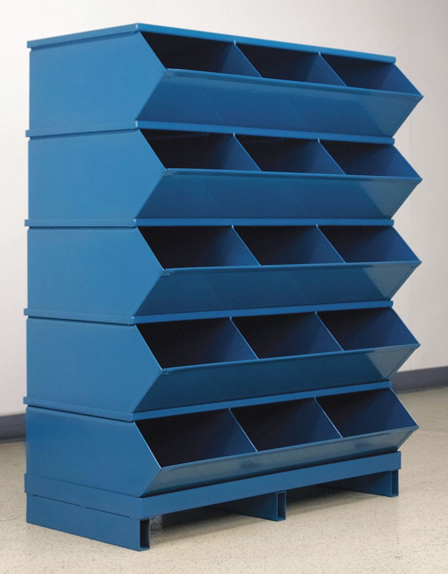 Sectional Stacking Bin Unit: 37 in x 20 1/2 in x 46 7/8 in, Pallet, 15 Compartments, Blue