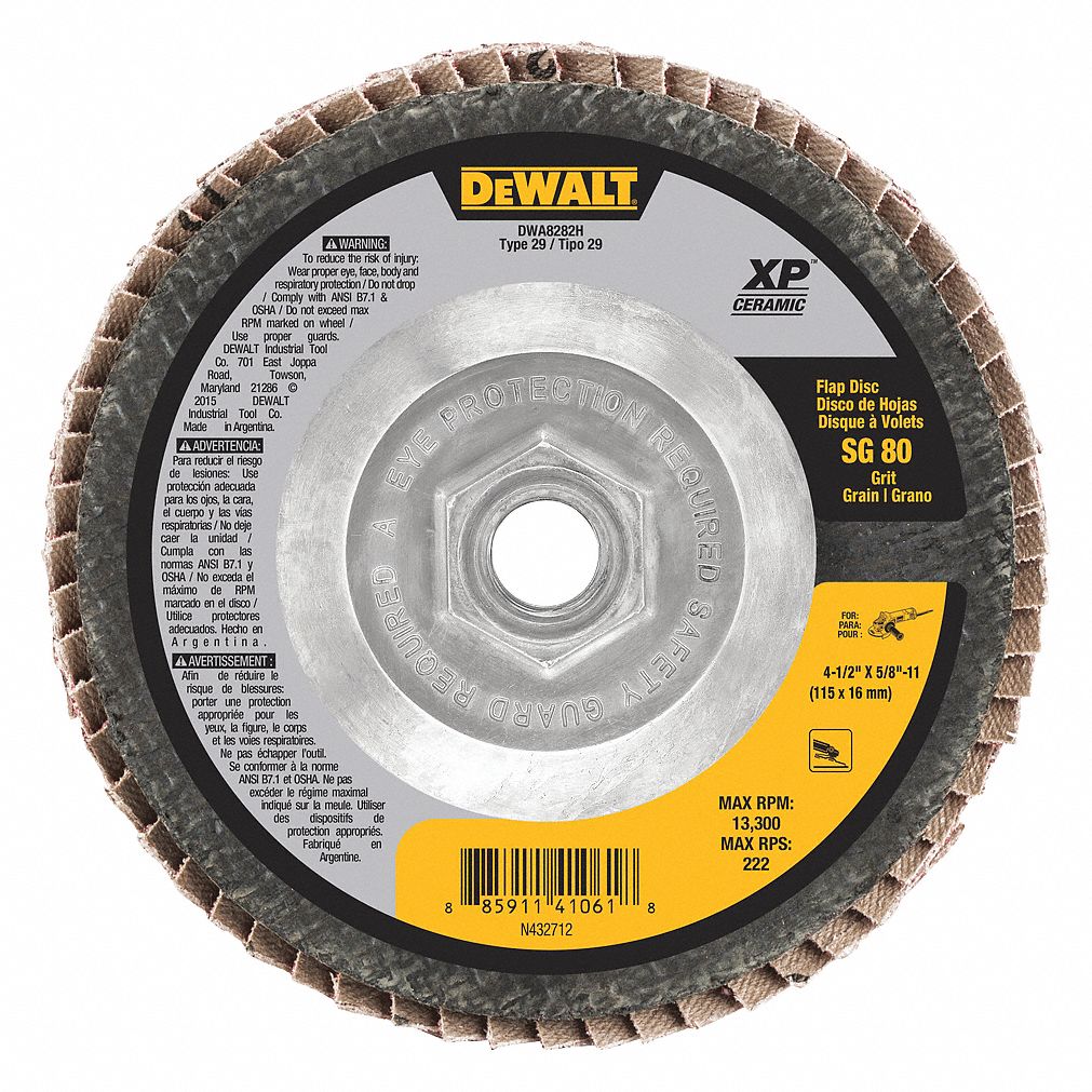 DEWALT, 5/8"11, Ceramic, Flap Disc 45NJ97DWA8282H Grainger