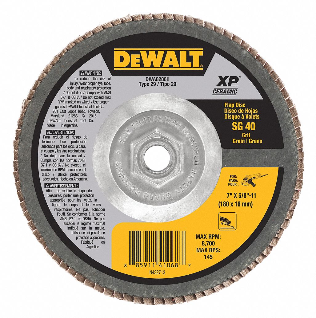 DEWALT, 5/8"11, Ceramic, Flap Disc 45NK05DWA8286H Grainger