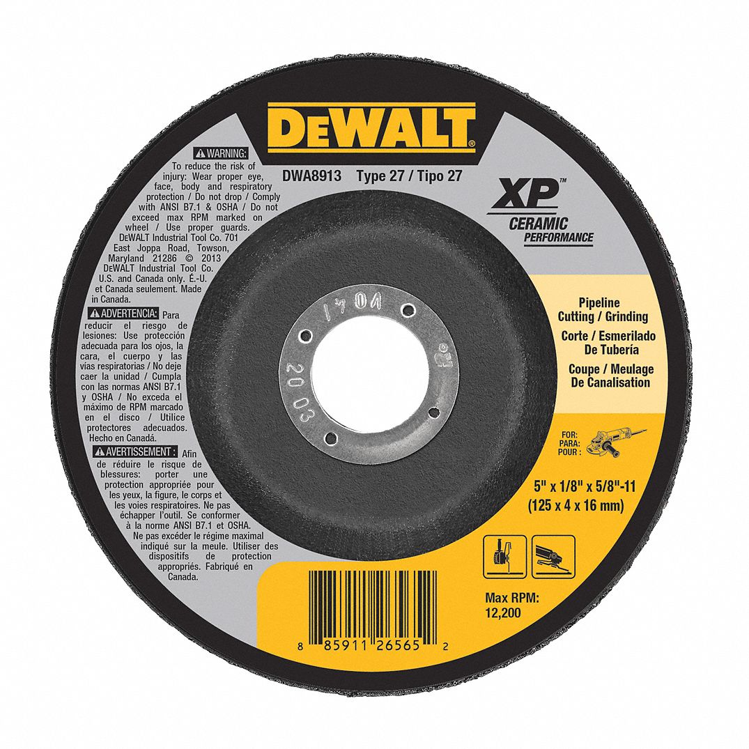 CUT-OFF & GRINDING WHEEL, TYPE 27, 5 IN X 1/8 IN X ⅝