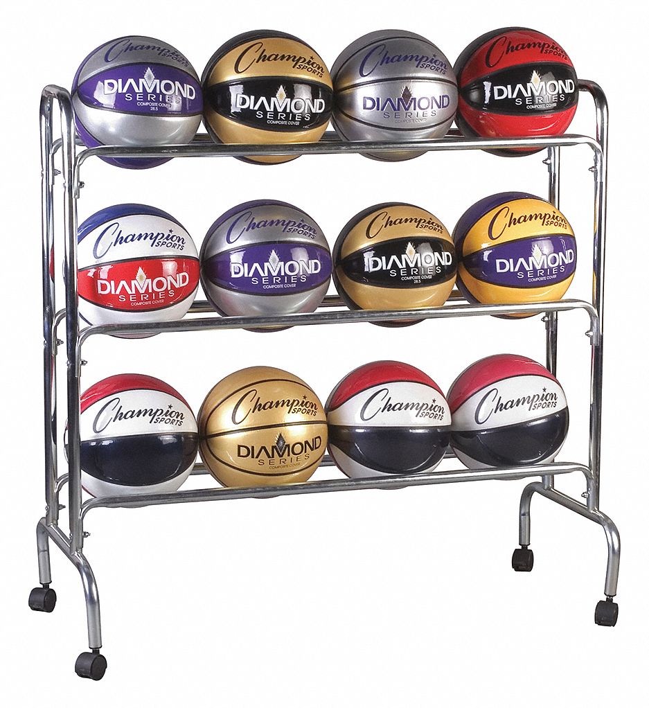 Ball Rack: 41 in Overall Lg, 17 in Overall Wd, 41 in Overall Ht, Steel, Silver