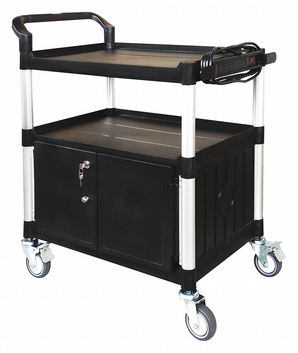 Black, 37 1/4 in Overall Ht, Media Cart with Cabinet - 45NP02|45NP02 ...