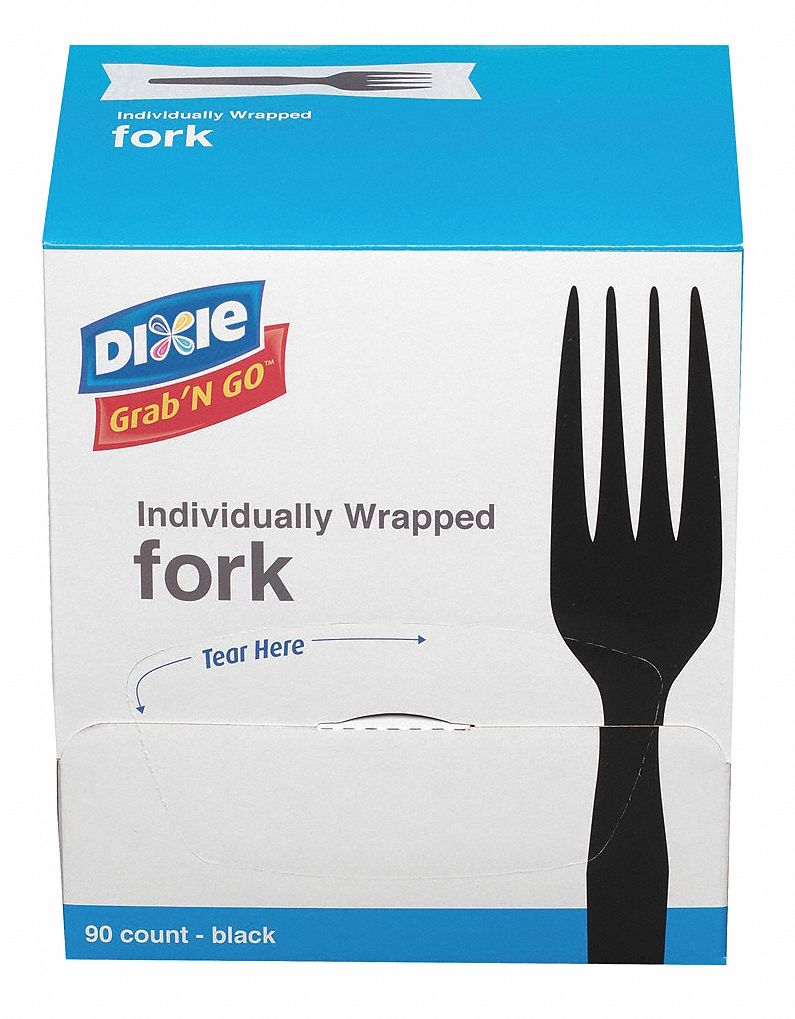 DIXIE Disposable Fork Fork, Wrapped, Medium Wt, Black, 540 PK 45NP88