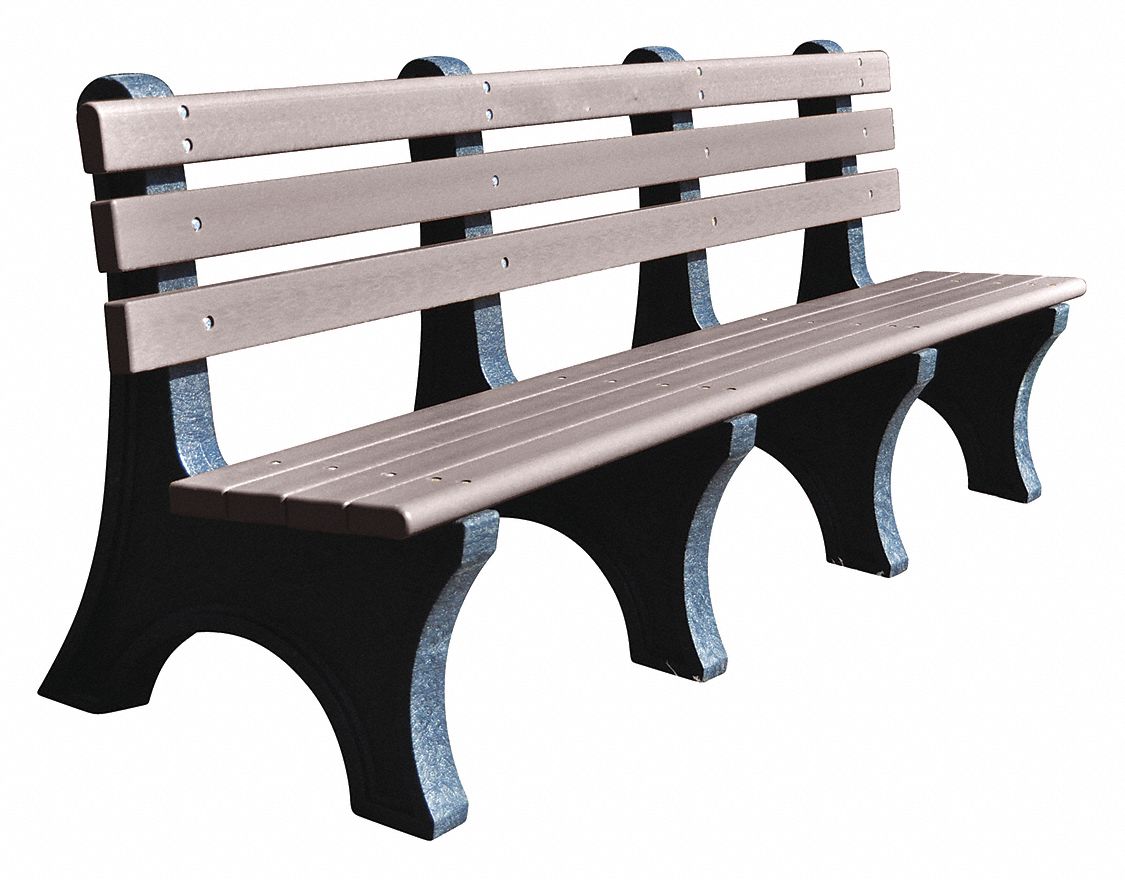 ULTRASITE Recycled Plastic Outdoor Bench Gray 96 In Length 45NP95   45NP95 AS01