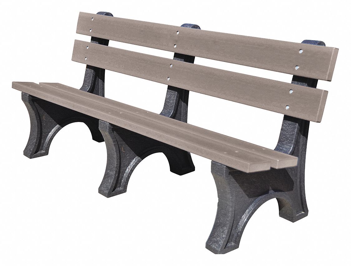 ULTRASITE Recycled Plastic Outdoor Bench Gray 72 In Length 45NP97   45NP97 AS01