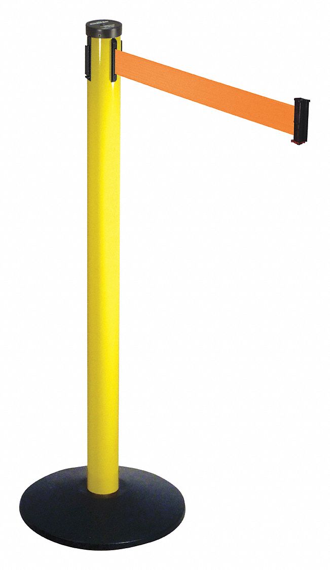 Barrier Post w/Belt, 10ft L, Orng Belt