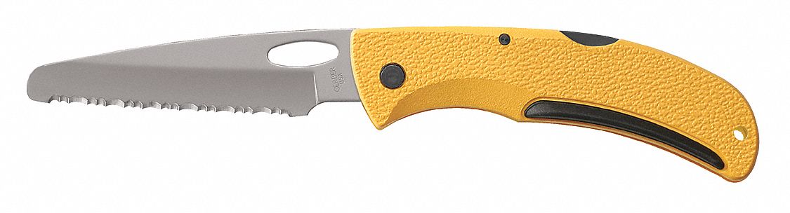Folding Knife: 3 1/2 in Blade Lg, 4 1/2 in Closed Lg, 8 in Overall Lg, Plastic, Serrated
