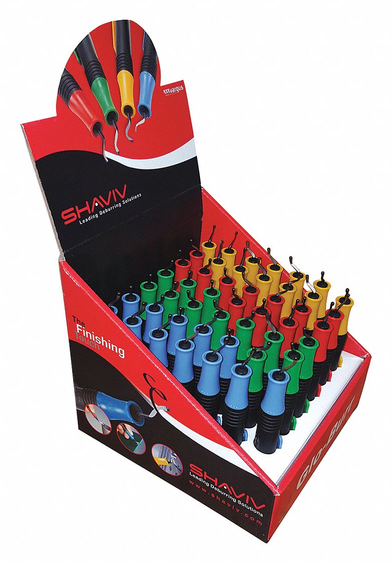 Deburring Tool Set: E100/E111/E200/E300 Blade, Glo-Burr Handle, Blue/Green/Red/Yellow