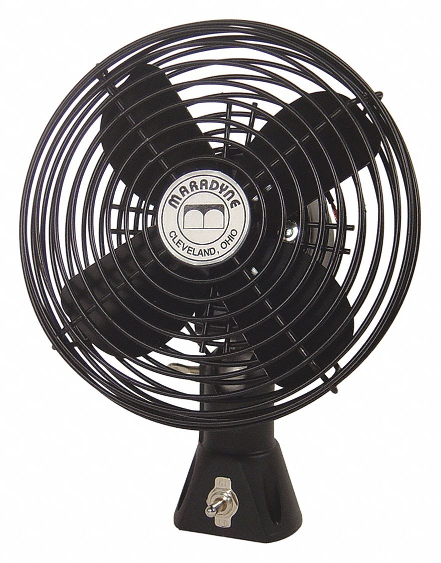 MARADYNE DC Fan: 12V DC, Hardwired, 6 1/2 in Blade Dia, 2 Speeds, 220/270  cfm, 2.7 A, Bolt-On Mount