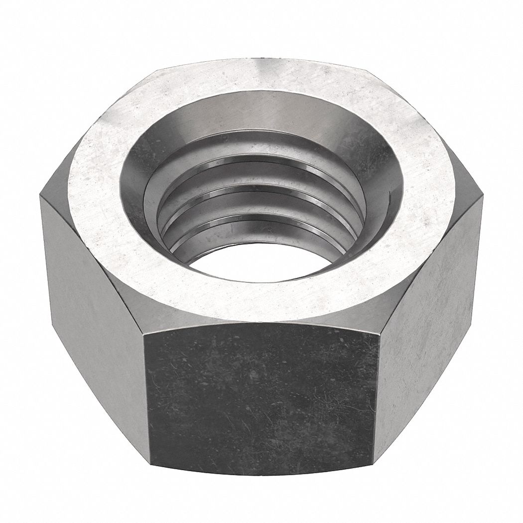 Hex Nut: Std Hex, 3/8"-16 Thread, 9/16 in Hex Wd, 21/64 in Hex Ht, Stainless Steel, 18-8, Std, 50 PK